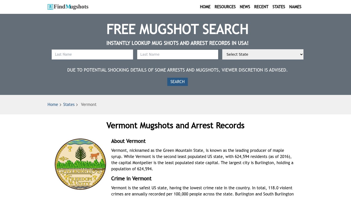 Find Vermont Mugshots - Find Mugshots