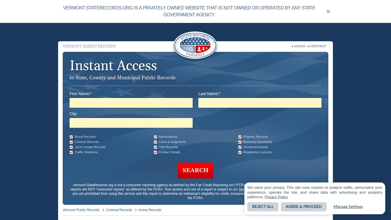 Vermont Arrest Records | StateRecords.org